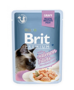 Brit Fileji lososa v omaki za sterilizirane mačke - vrečke 85 g