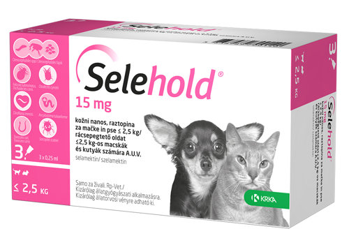 Selehold 15 mg - za pse in mačke do 2,5 kg (1 ampula)