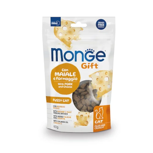 Monge Gift Filled and Crunchy poslastice za mačke – svinjina s sirom 60 g