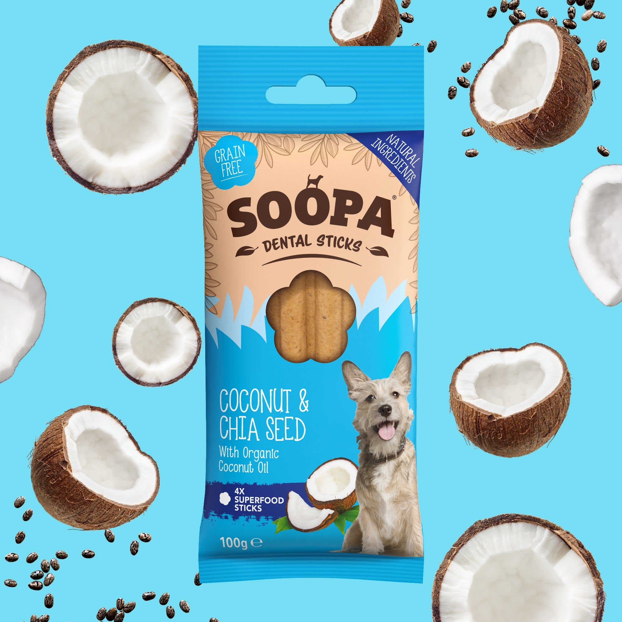 Dental Sticks SOOPA – Kokos & Chia semena, 100 g