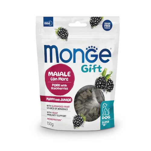 Monge Gift Super M Puppy poslastice za mladiče – s svinjino in robidami 150 g