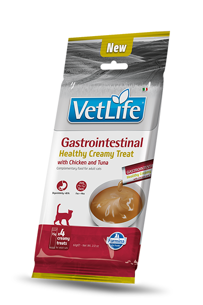 Farmina Vetlife | kremasti priboljški za mačke za podporo prebavnemu sistemu,  piščanec & tuna 4x15g
