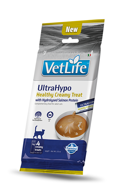 Farmina Vetlife | kremasti priboljški za mačke s hidroliziranimi beljakovinami lososa,  4x15g