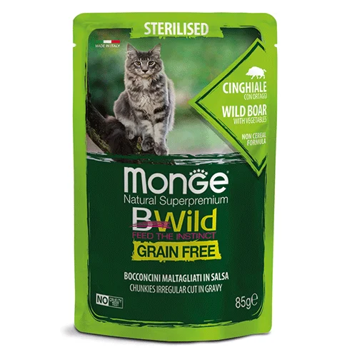 Monge Bwild merjasec z zelenjavo 85g vrečke z omako za sterilizirane/kastrirane mačke (Kopija)